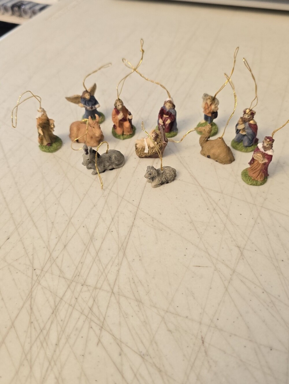 12 Piece Miniature Nativity Scene Christmas Ornament Set Resin Figures READ